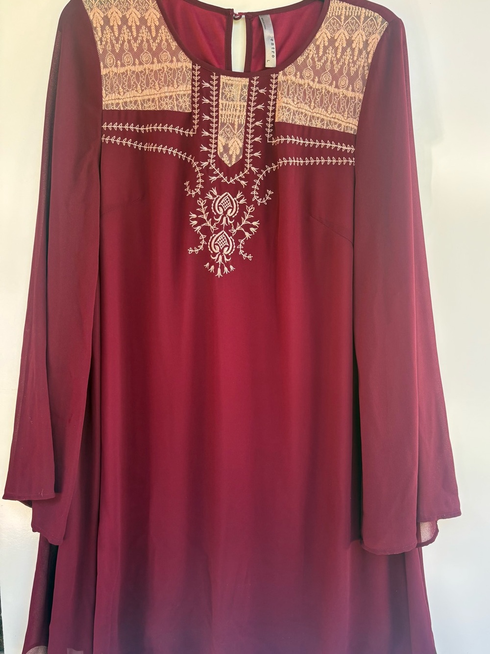 entro Wine Tunic with Cream Embroidered Yoke